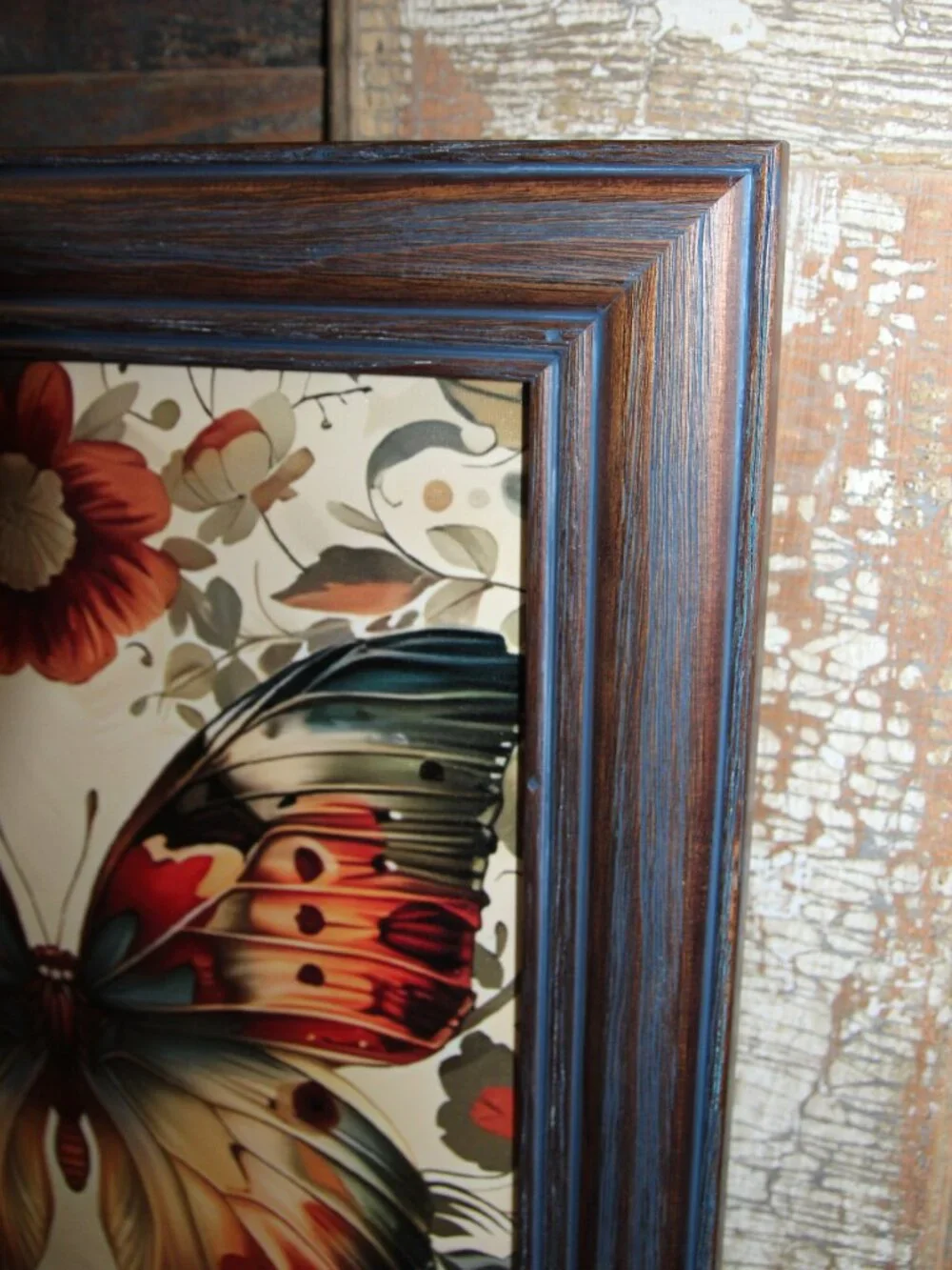Ornate Eclectic Moody French Country BOHO Farmhouse Butterfly Floral Picture